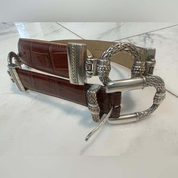 Enmon Accessories - Enmon women’s brown snakeskin pattern leather belt with silver loops size 30”